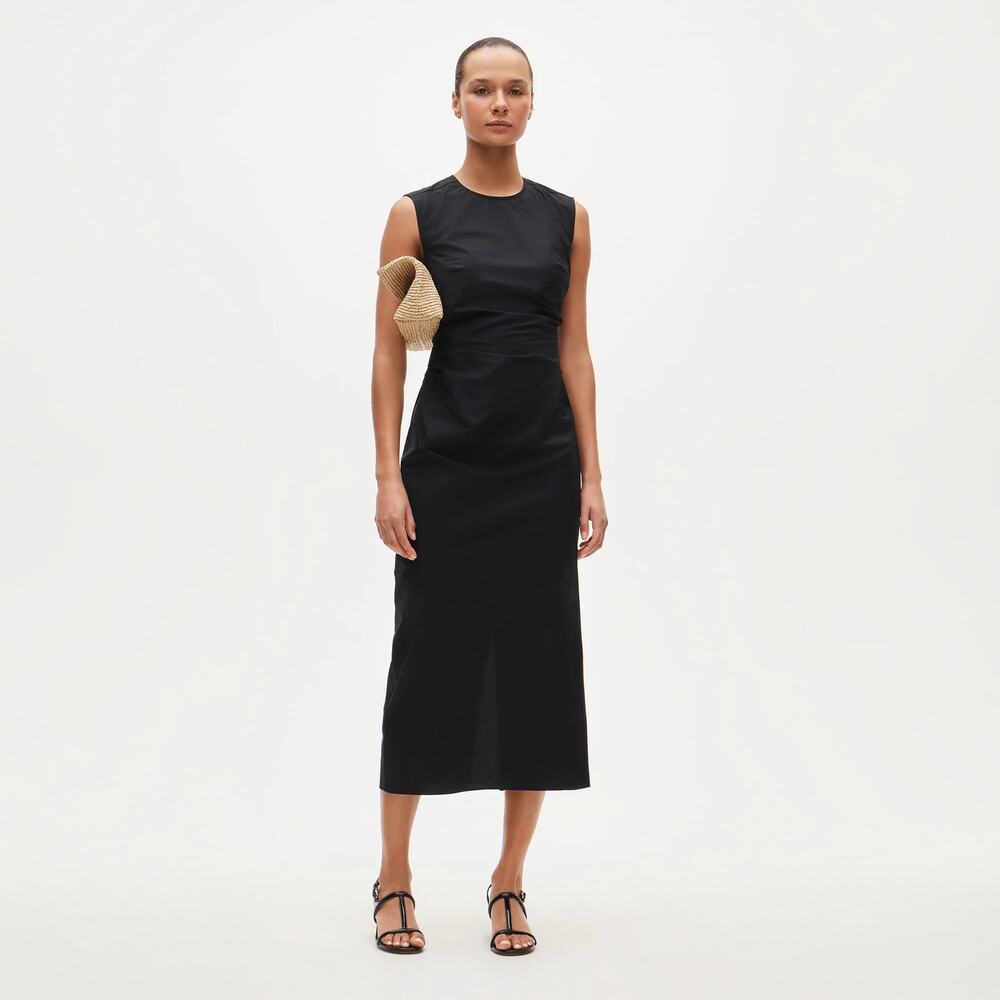 NWT J.Crew Ruched Midi Dress In Stretch Cotton-Blend Poplin Black Size 16